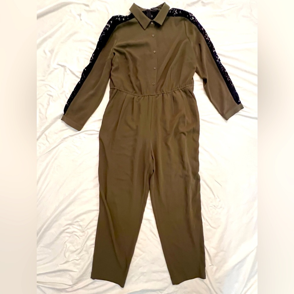 NWOT Eloquii Green/Black Lace Accent Jumpsuit